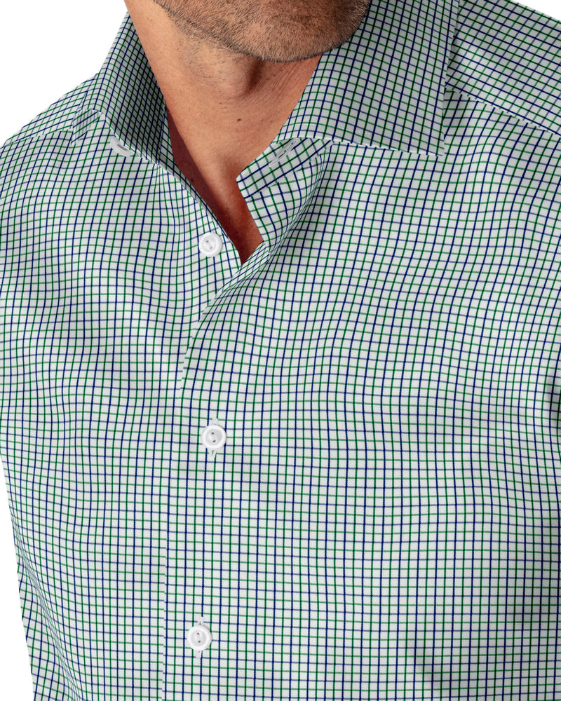 Image of a Navy-Blue & Green Twill Checks Giza Cotton Shirting Fabric