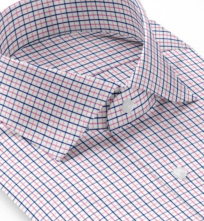 Image of a Navy-Blue & Pink Twill Checks Giza Cotton Shirting Fabric