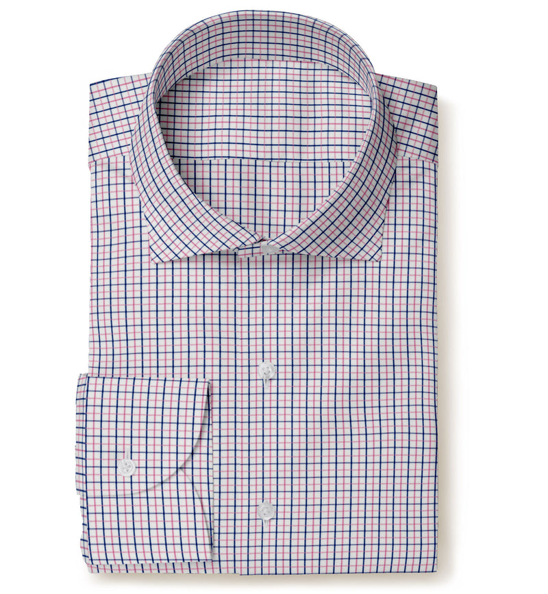 Image of a Navy-Blue & Pink Twill Checks Giza Cotton Shirting Fabric