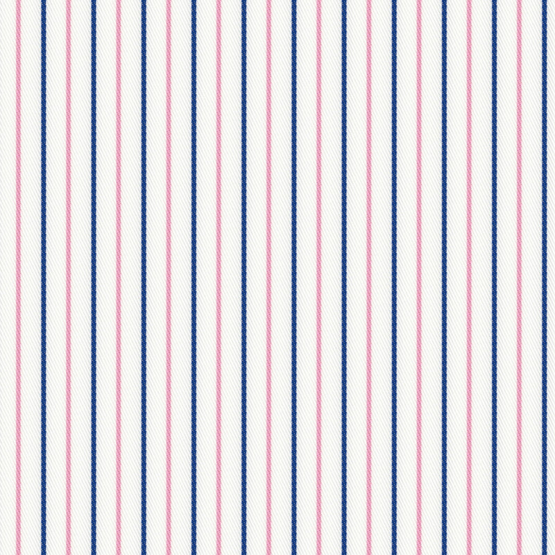 Image of a Navy-Blue & Pink Twill Stripes Giza Cotton Shirting Fabric