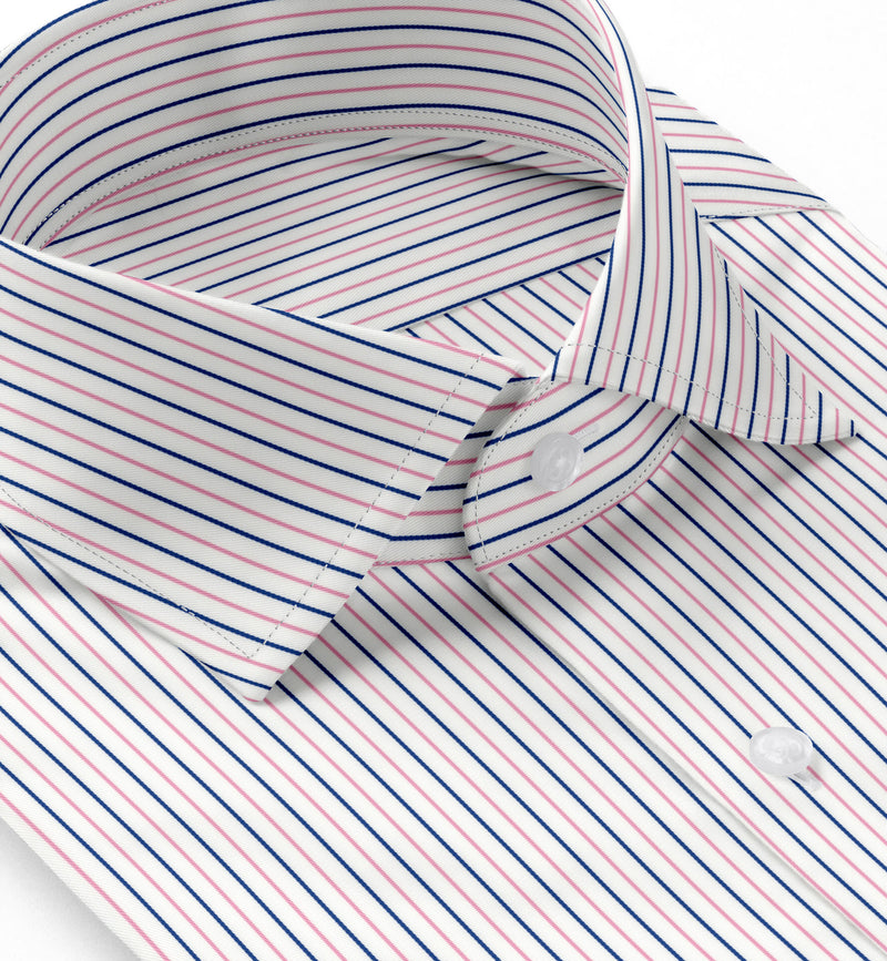 Image of a Navy-Blue & Pink Twill Stripes Giza Cotton Shirting Fabric