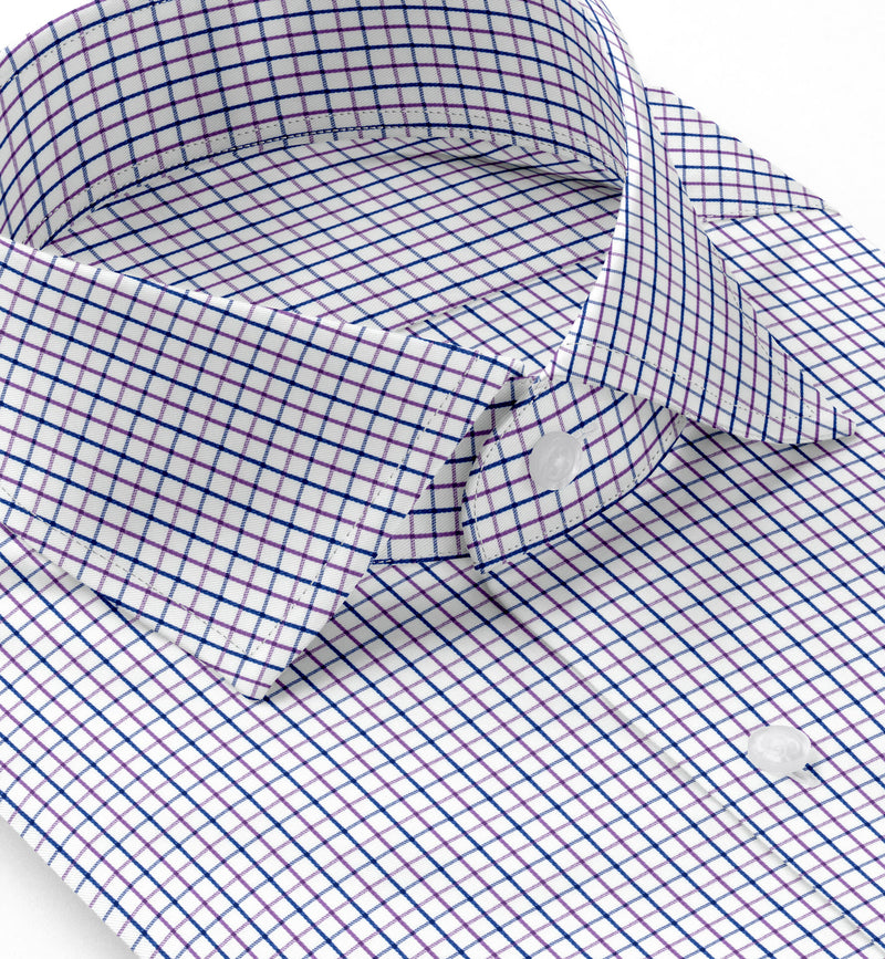 Image of a Navy-Blue & Purple Twill Checks Giza Cotton Shirting Fabric