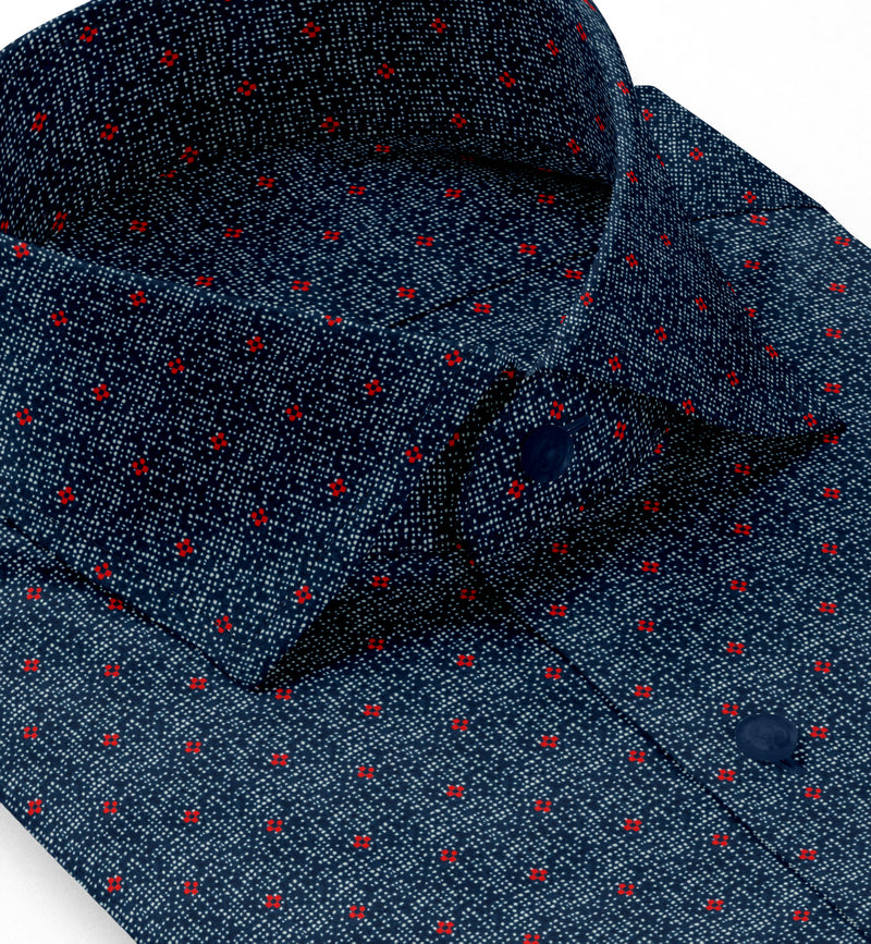 Image of a Navy-Blue & Red Poplin Prints Giza Cotton Shirting Fabric