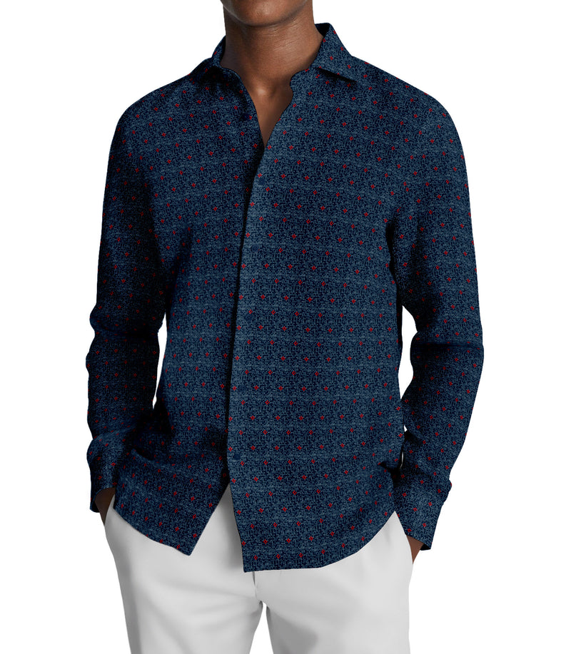 Image of a Navy-Blue & Red Poplin Prints Giza Cotton Shirting Fabric