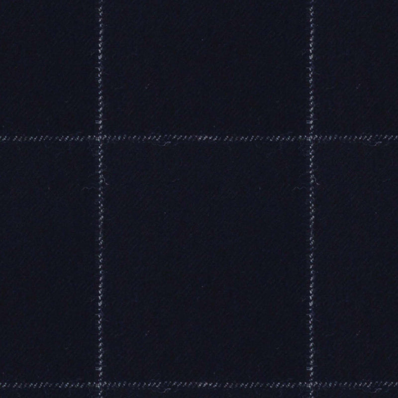 Image of a Navy-Blue & Silver Flannel Checks Merino Wool Pants Fabric