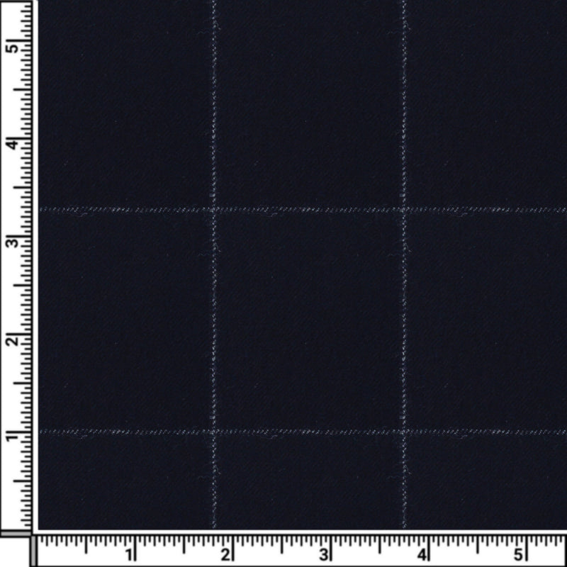 Image of a Navy-Blue & Silver Flannel Checks Merino Wool Pants Fabric