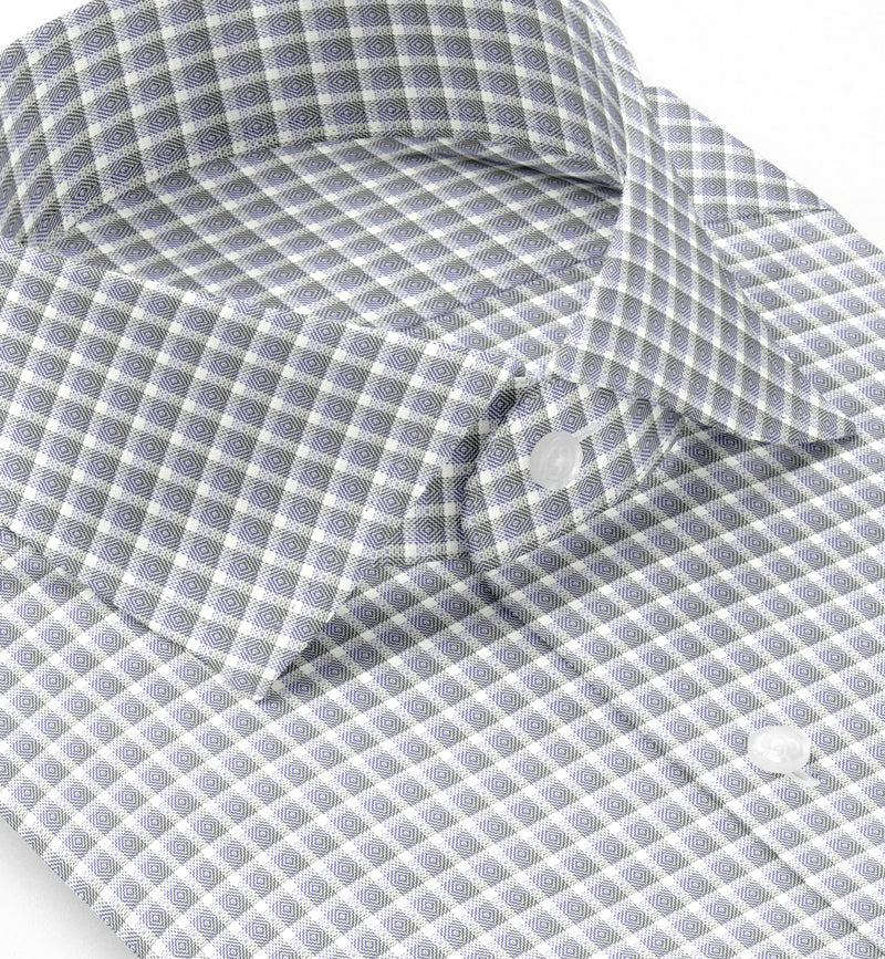 Image of a Navy-Blue & White Dobby Checks Giza Cotton Shirting Fabric