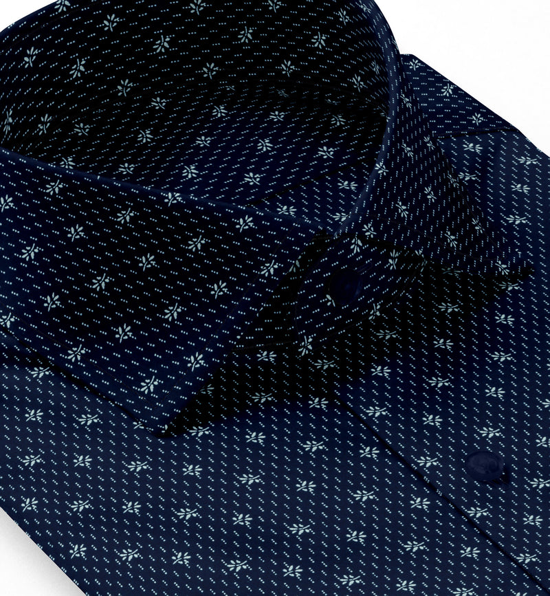 Image of a Navy-Blue & White Poplin Prints Giza Cotton Shirting Fabric