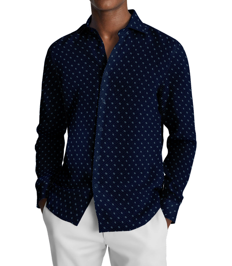 Image of a Navy-Blue & White Poplin Prints Giza Cotton Shirting Fabric