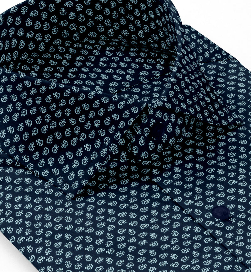 Image of a Navy-Blue & White Poplin Prints Giza Cotton Shirting Fabric