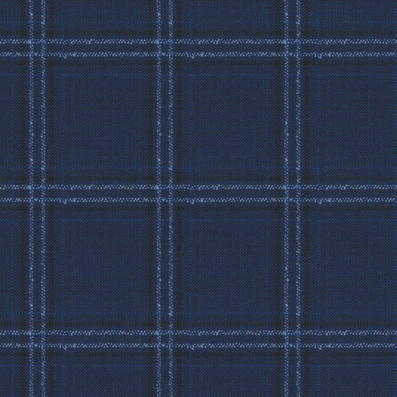 Image of a Navy-Blue & White Worsted Checks Merino Wool Pants Fabric