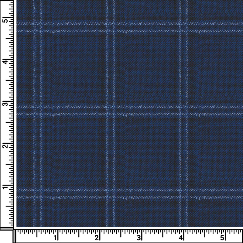 Image of a Navy-Blue & White Worsted Checks Merino Wool Suiting Fabric