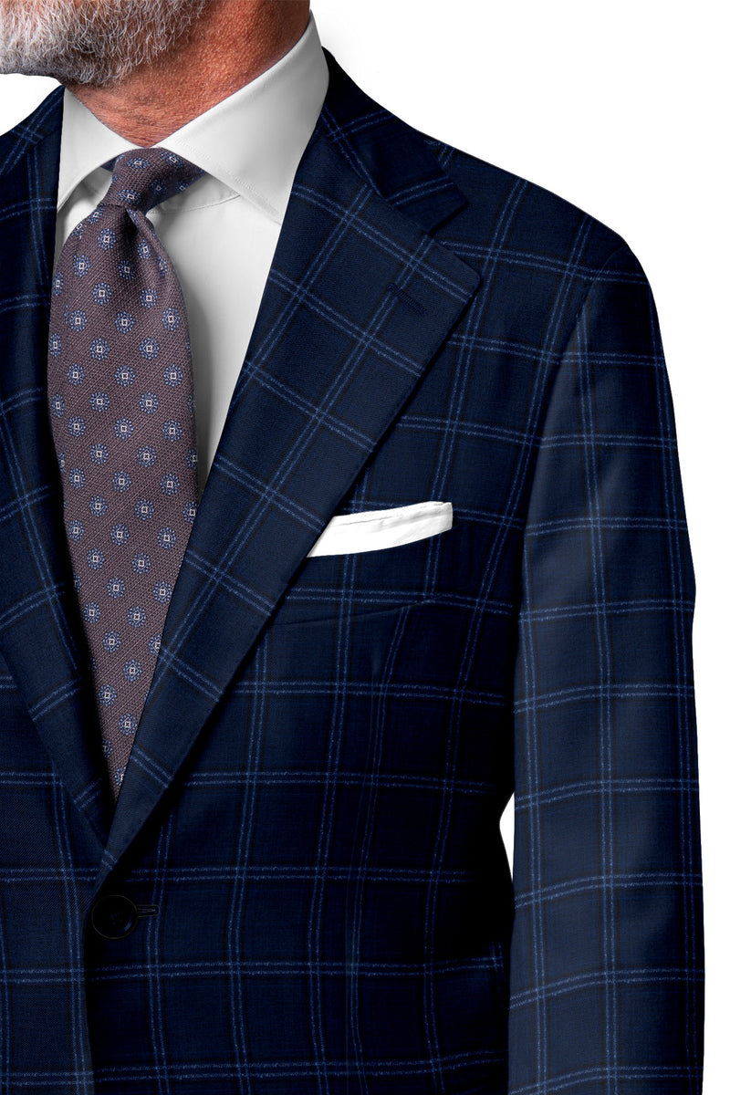 Image of a Navy-Blue & White Worsted Checks Merino Wool Suiting Fabric