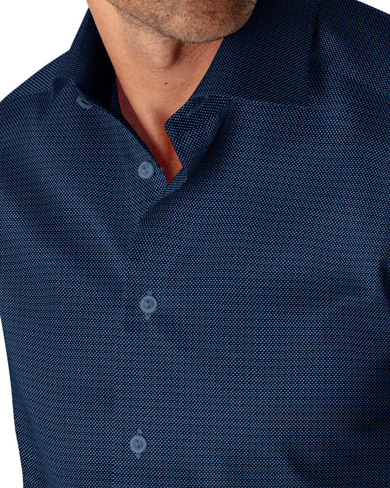 Image of a Navy-Blue Dobby Micropattern Giza Cotton Shirting Fabric