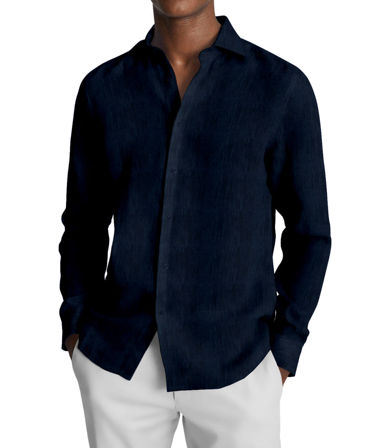 Image of a Navy-Blue Oxford Solids Linen Shirting Fabric