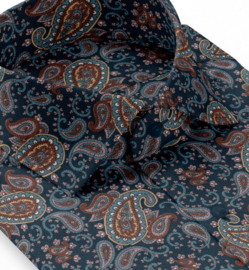 Image of a Olive-Green & Blue Satin Prints Giza Cotton Shirting Fabric