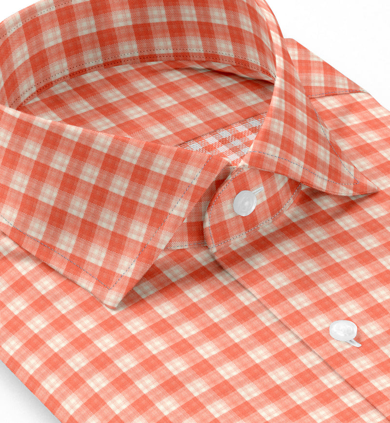 Image of a Orange & White Oxford Checks Cotton Linen Blend Shirting Fabric