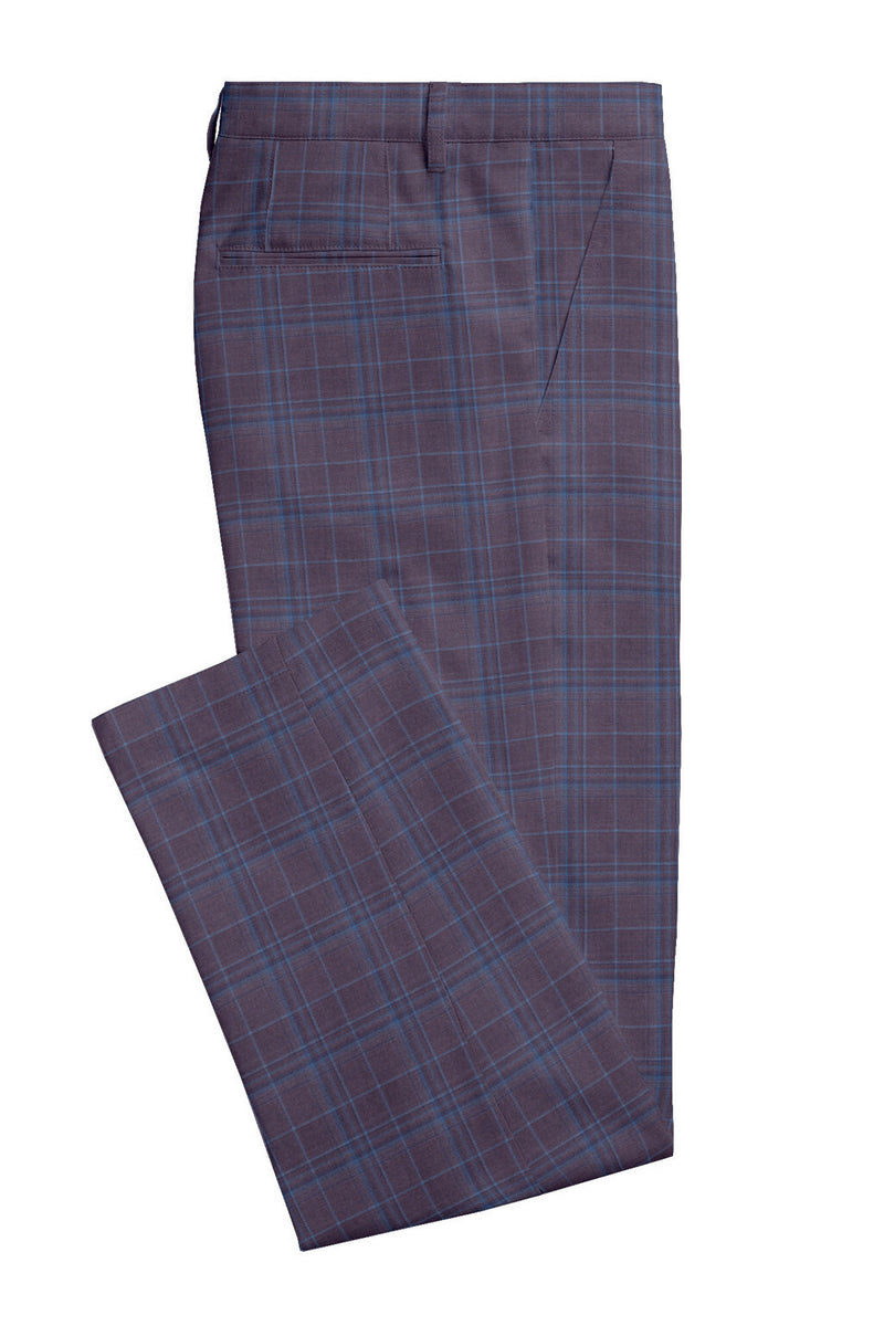 Image of a Pink & Blue Worsted Checks Merino Wool Pants Fabric