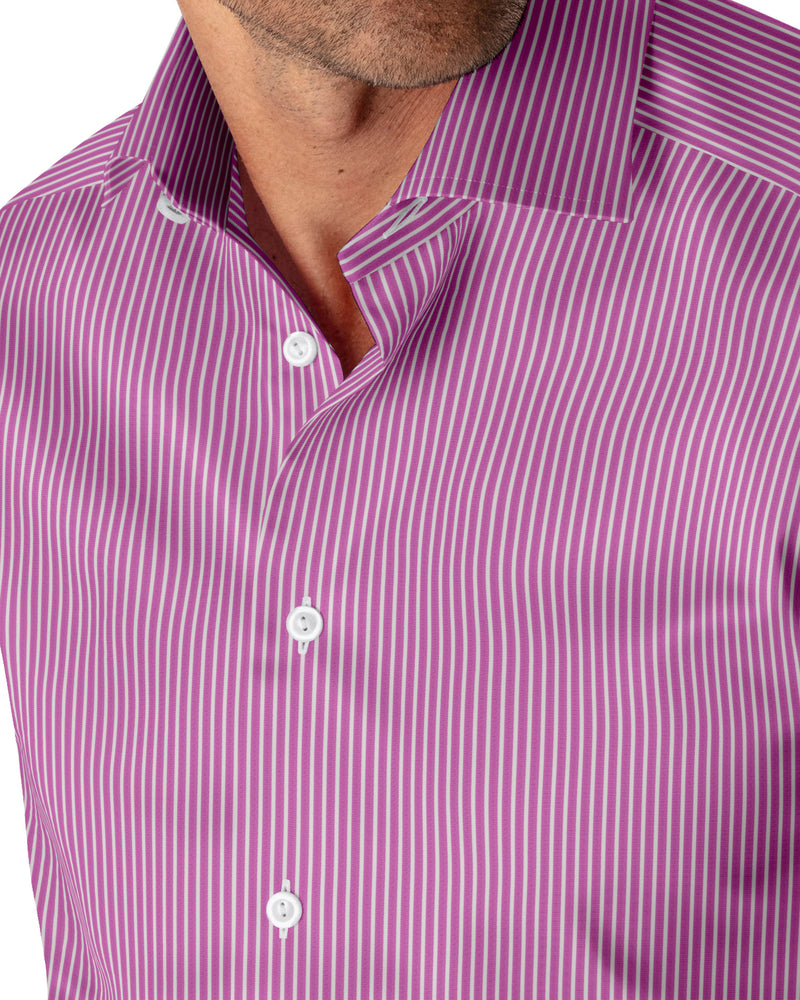 Image of a Pink & White Poplin Stripes Giza Cotton Shirting Fabric