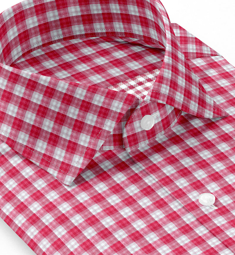 Image of a Red & White Oxford Checks Cotton Linen Blend Shirting Fabric