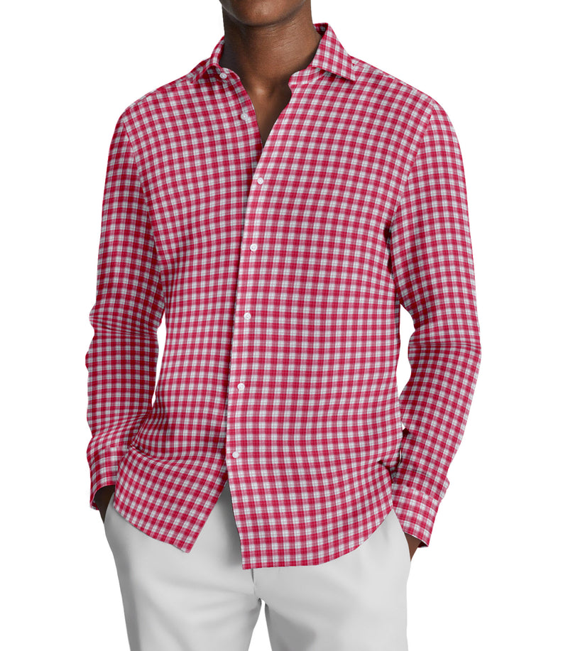 Image of a Red & White Oxford Checks Cotton Linen Blend Shirting Fabric