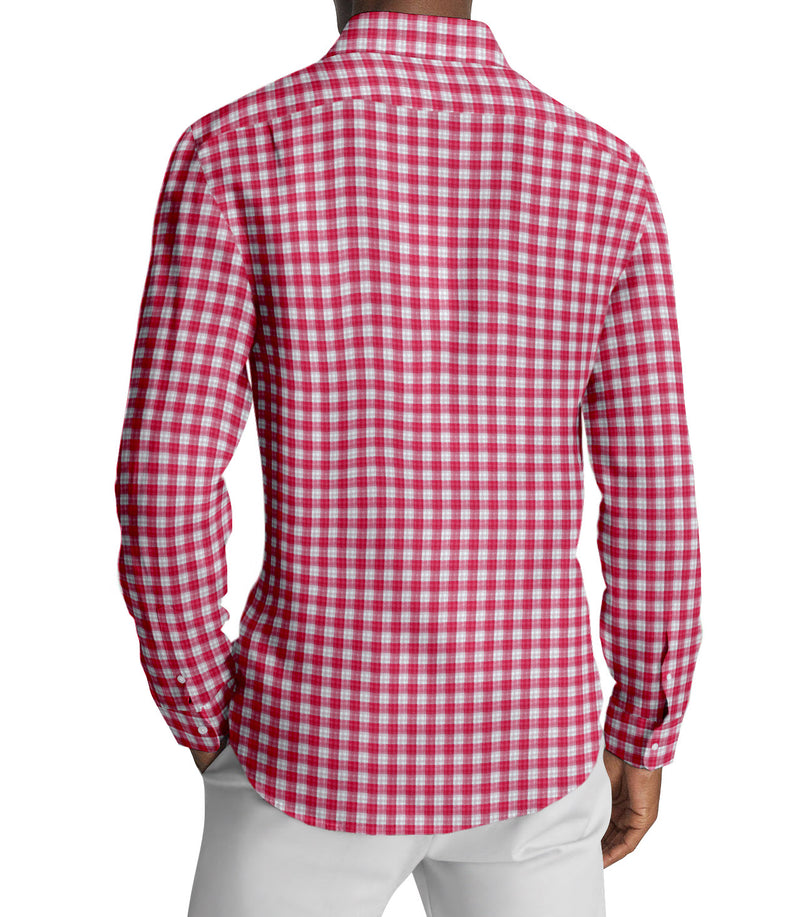 Image of a Red & White Oxford Checks Cotton Linen Blend Shirting Fabric