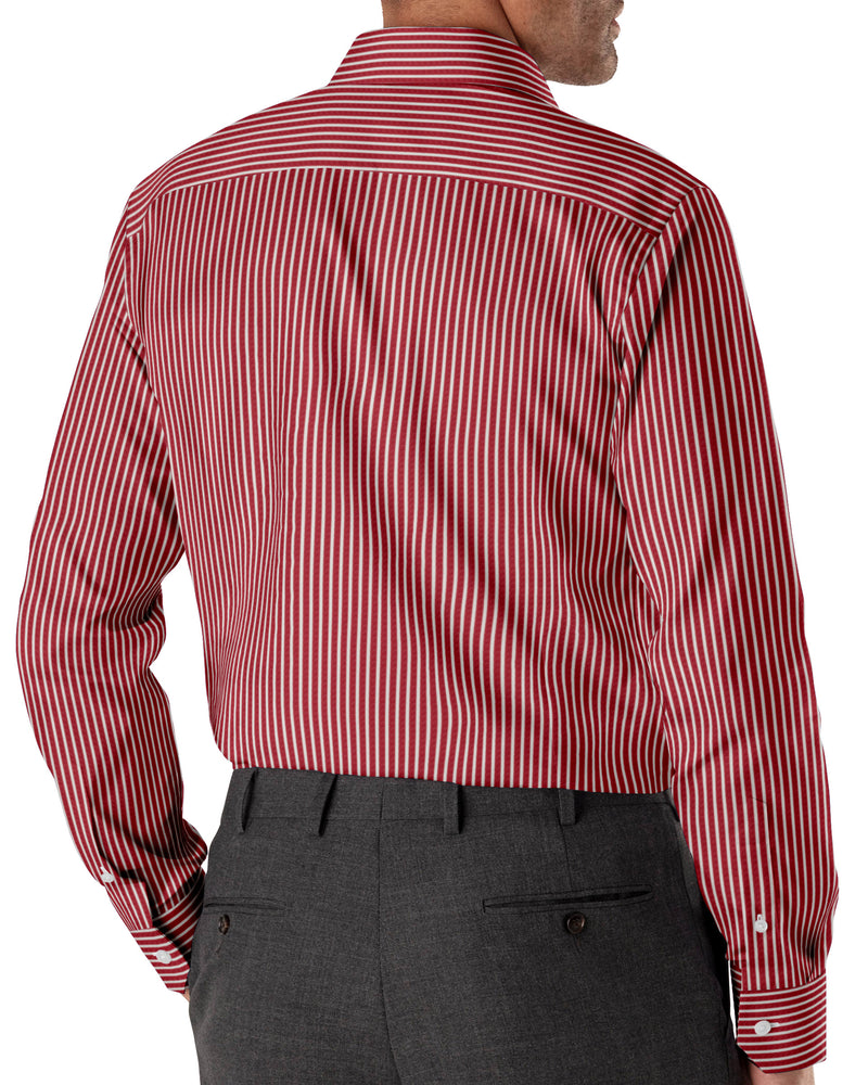 Image of a Red & White Poplin Stripes Giza Cotton Shirting Fabric