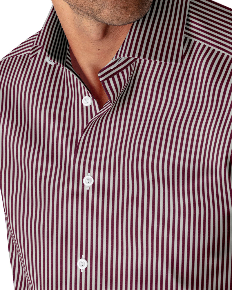 Image of a Red & White Poplin Stripes Giza Cotton Shirting Fabric