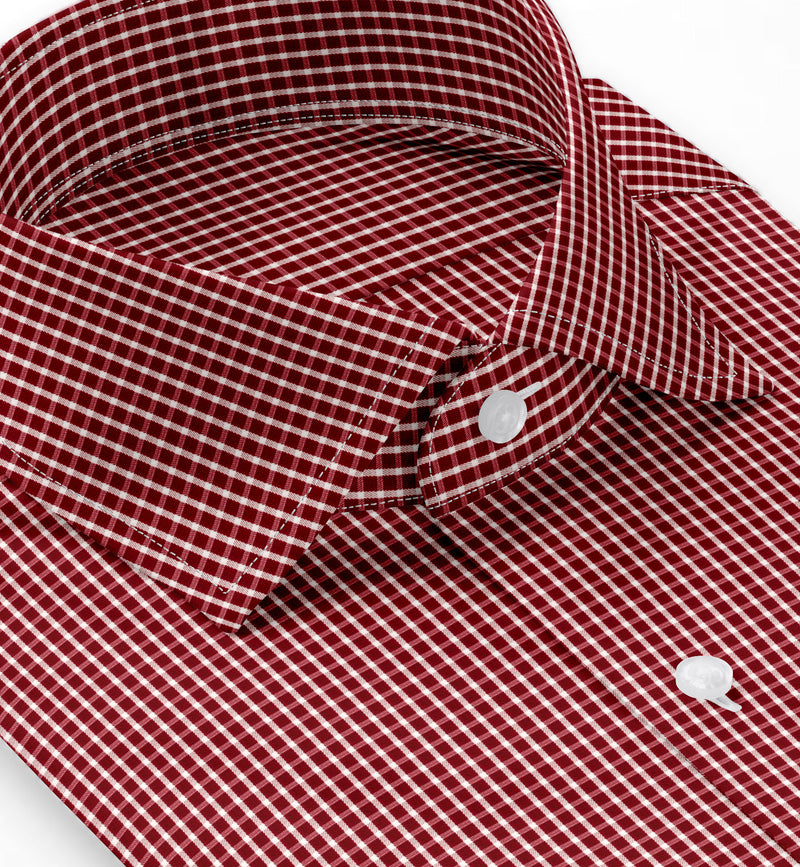 Image of a Red & White Twill Checks Giza Cotton Shirting Fabric