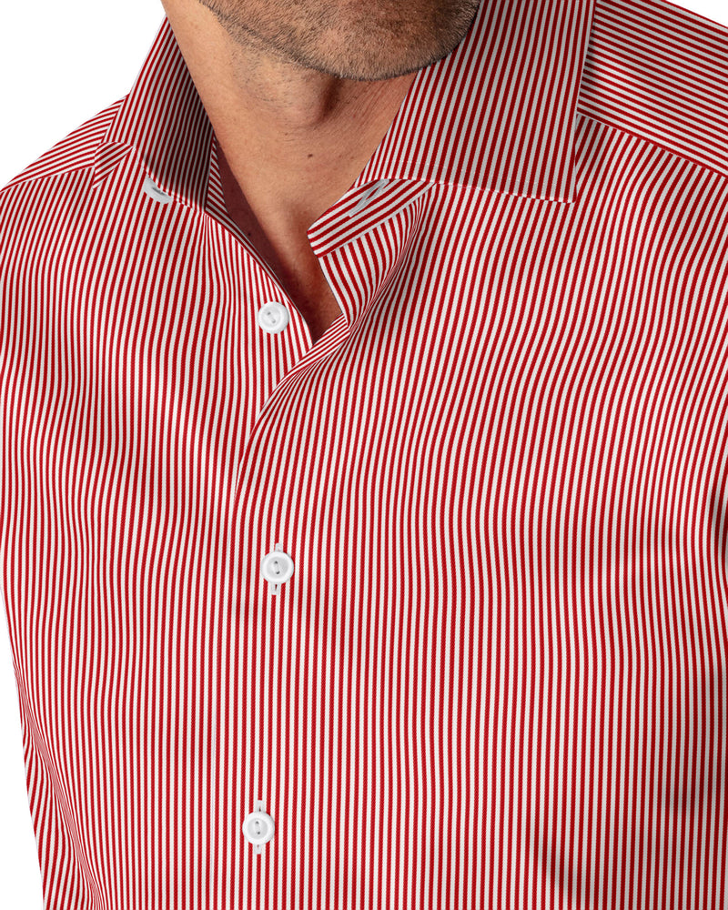 Image of a Red & White Twill Stripes Giza Cotton Shirting Fabric