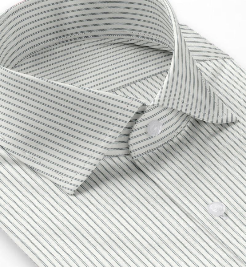 Image of a Silver & White Poplin Stripes Giza Cotton Shirting Fabric