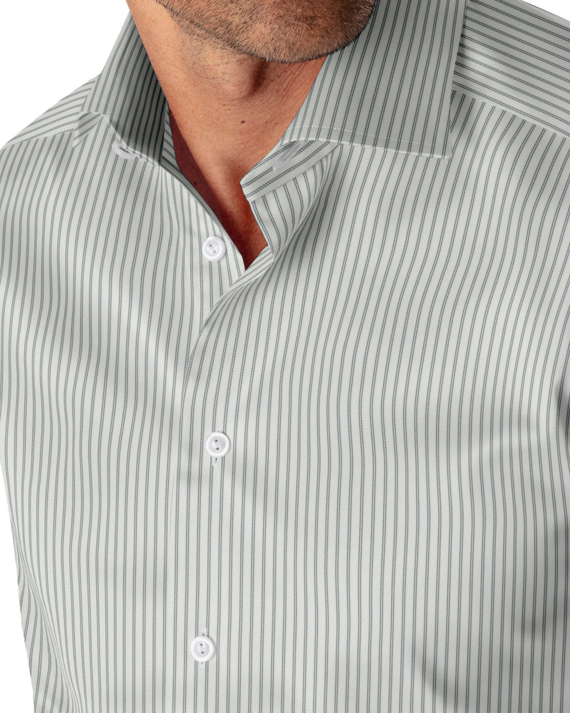 Image of a Silver & White Poplin Stripes Giza Cotton Shirting Fabric