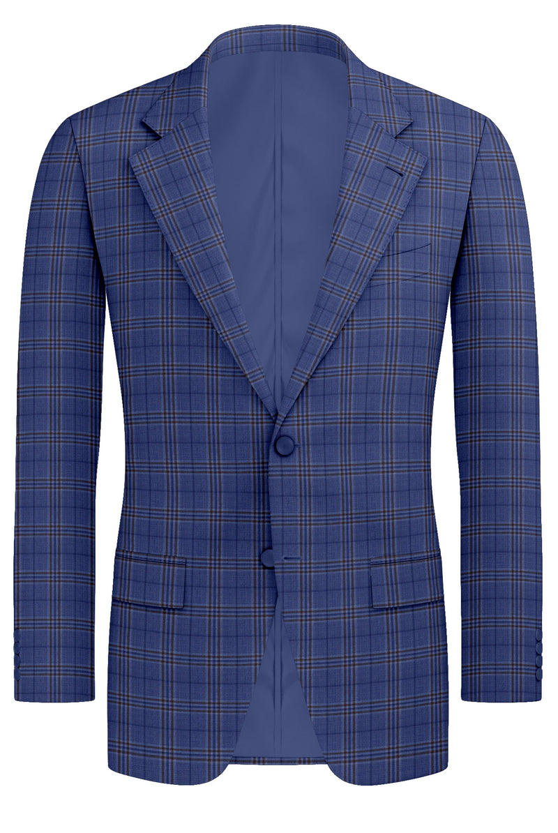Image of a Sky-Blue & Brown Worsted Checks Merino Wool Blazers Fabric