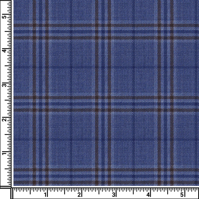 Image of a Sky-Blue & Brown Worsted Checks Merino Wool Pants Fabric