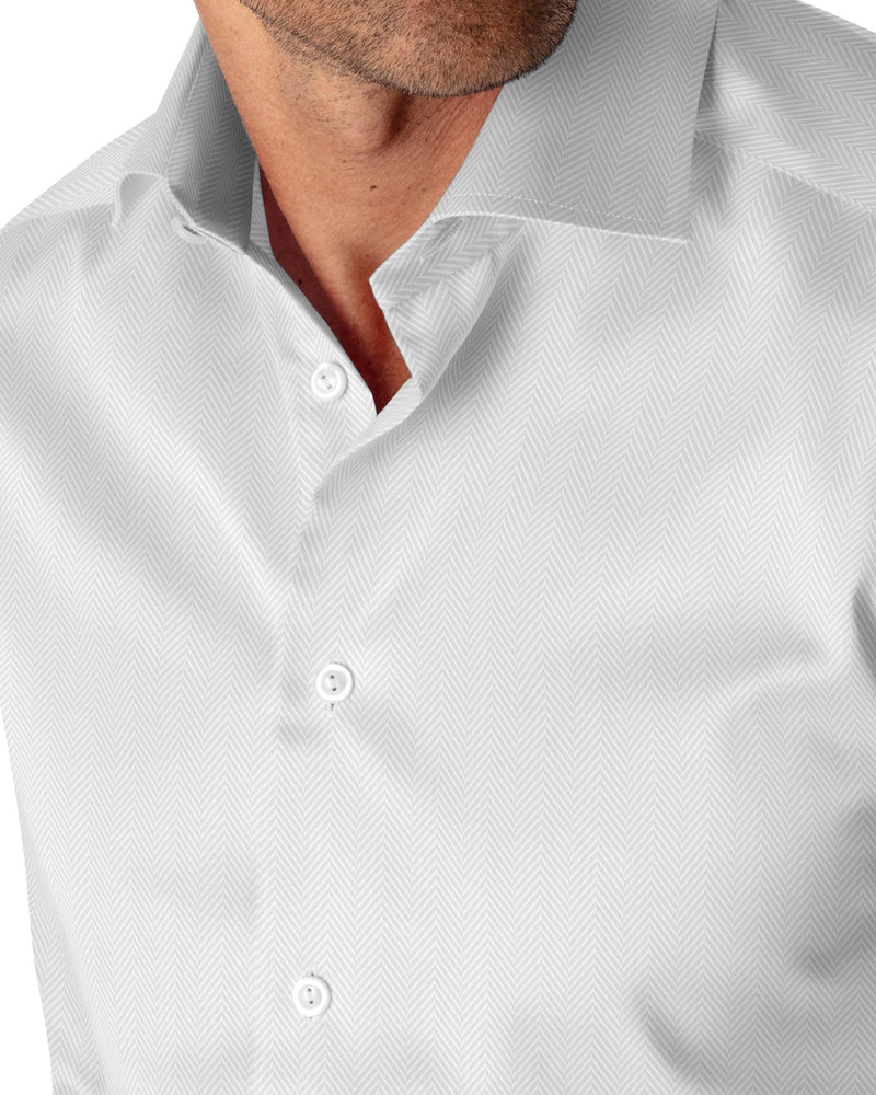 Image of a White Herringbone Micropattern Giza Cotton Shirting Fabric