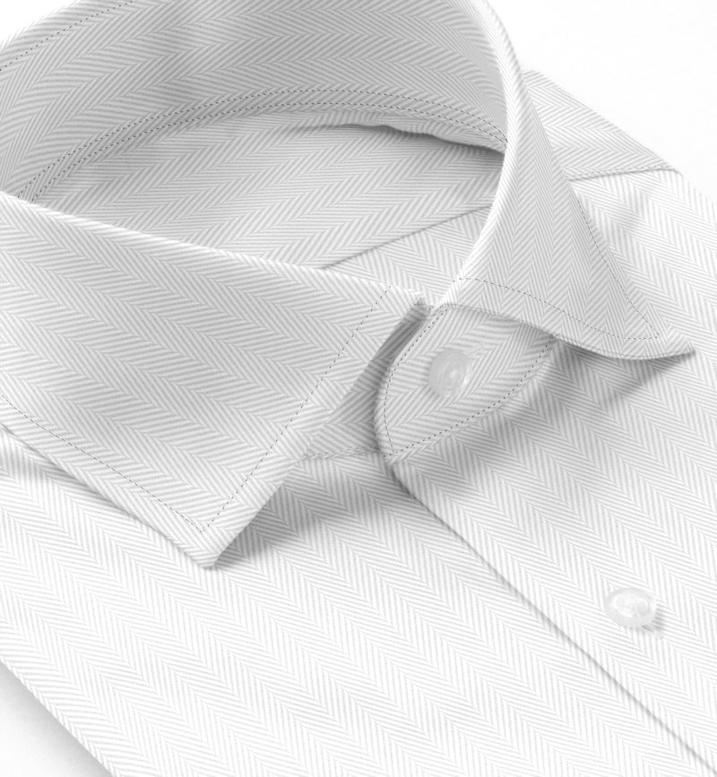 Image of a White Herringbone Micropattern Giza Cotton Shirting Fabric